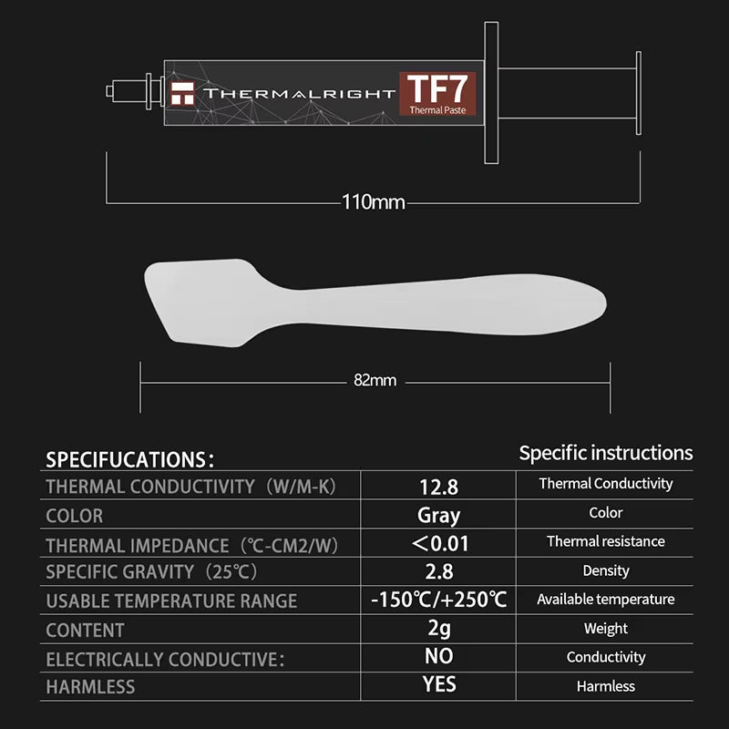 TF7 Thermal Paste 12.8W/M.K for Computer Notebook CPU Heat Dissipation 2G Non-Conductive Cooling Silicone Grease