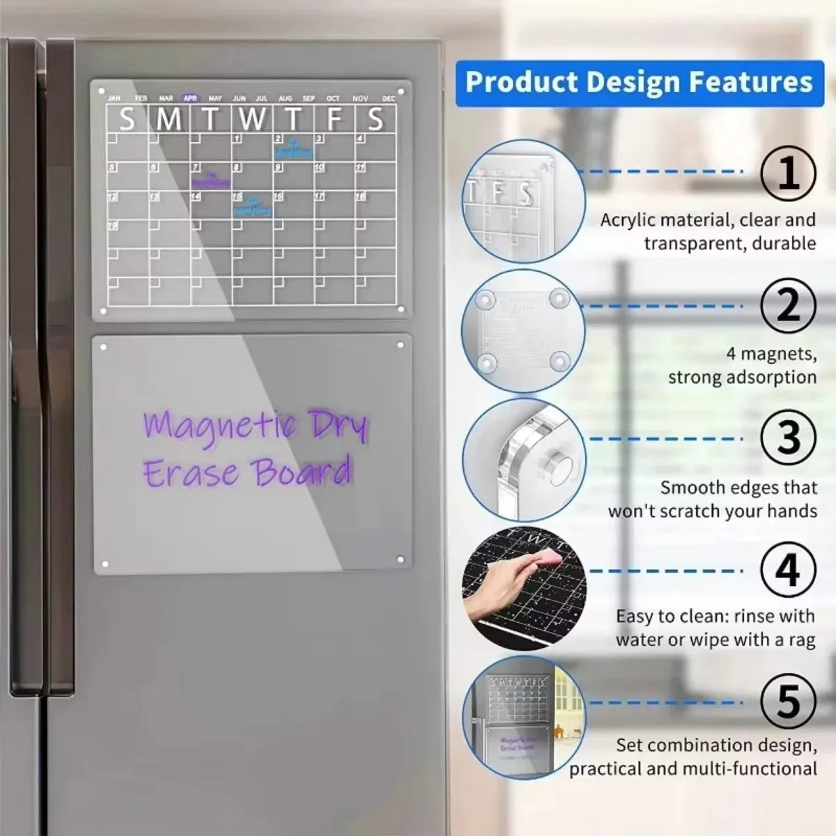Magnetic Acrylic Calendar with 6 Markers Planning Boards Monthly Weekly Planner Wall Stickers for Fridge Refrigerator Home Decor