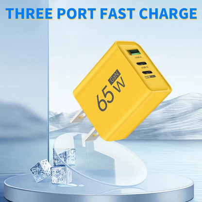 65W Gan USB C Charger 3 Ports Fast Charging Type C Phone Charger Adapter for Iphone 15 Samsung Xiaomi Huawei Quick Wall Charger