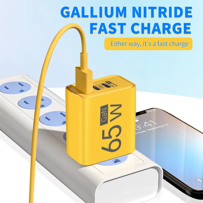 65W Gan USB C Charger 3 Ports Fast Charging Type C Phone Charger Adapter for Iphone 15 Samsung Xiaomi Huawei Quick Wall Charger