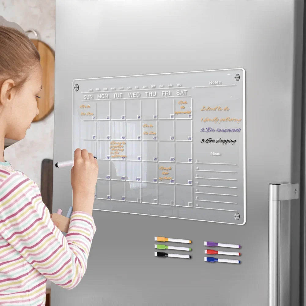 Magnetic Acrylic Calendar with 6 Markers Planning Boards Monthly Weekly Planner Wall Stickers for Fridge Refrigerator Home Decor