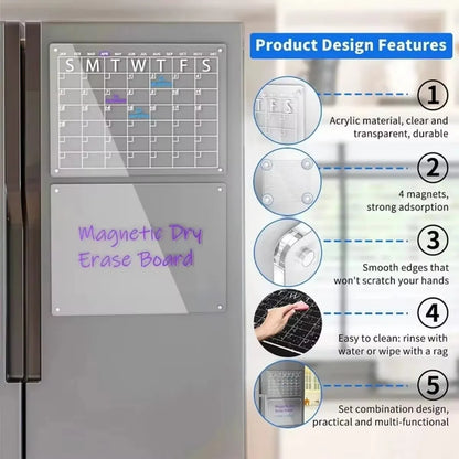 Magnetic Acrylic Calendar with 6 Markers Planning Boards Monthly Weekly Planner Wall Stickers for Fridge Refrigerator Home Decor
